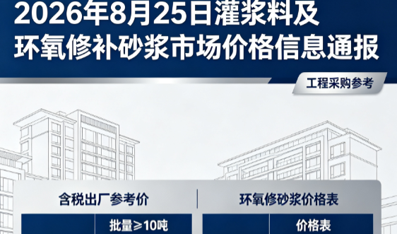 新北2026年8月25日灌浆料及环氧修补砂浆市场价格信息通报